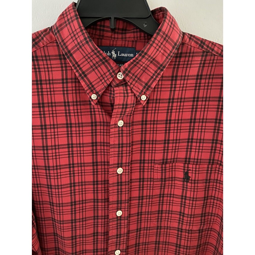 Ralph Lauren Shirt Mens XL Red Black Plaid Button Up Classic Fit Long Sleeve
